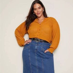 Plus Size - Womens Tops -  3Q Sleeve Smocked Shoulder Top - AUTOGRAPH